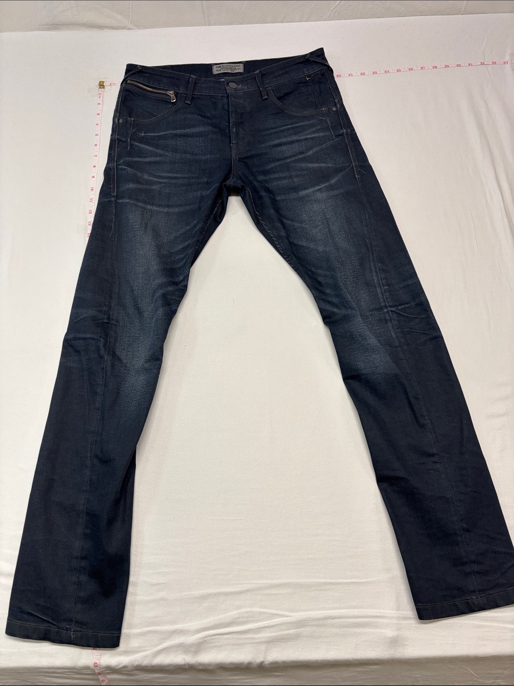 CORE by Jack & Jones Men's Regular Fit Straight Dark Blue Jeans w/Zip Pocket 316 - Picture 3 of 6